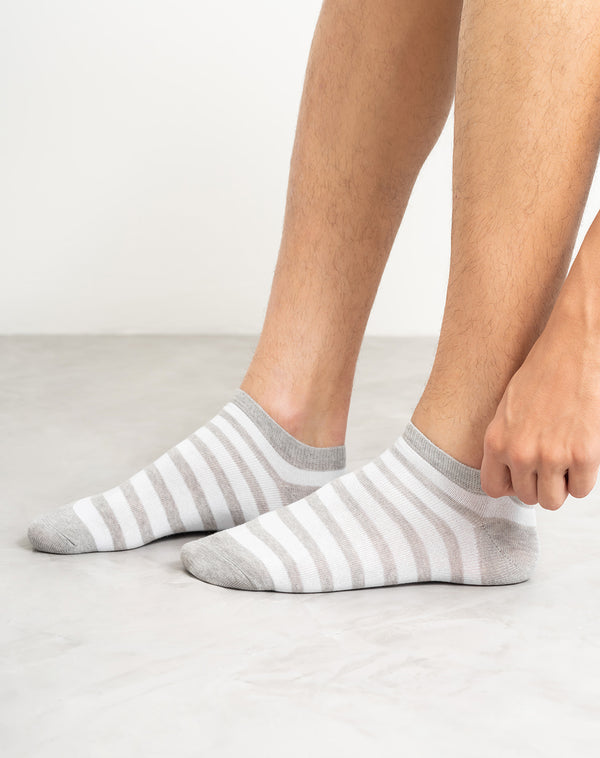 Medias para hombre tobilleras cortas  gris jaspe con rayas